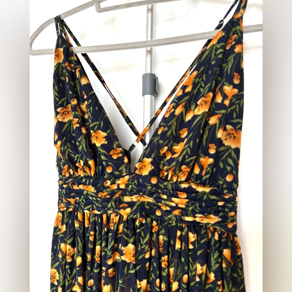Lulu's Black Floral Maxi Dress Navy with Gold and Green Print - Picture 9 of 13